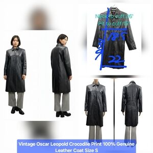 Vintage Oscar Leopold Crocodile Print 100% Genuine Leather Coat Size S